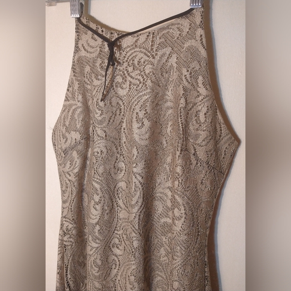 LIZ MINELLI WOMEN'S SIZE S ROARING 20'S STYLE DRESS GOLDEN BROWN LACE & FRINGE - Picture 2 of 7